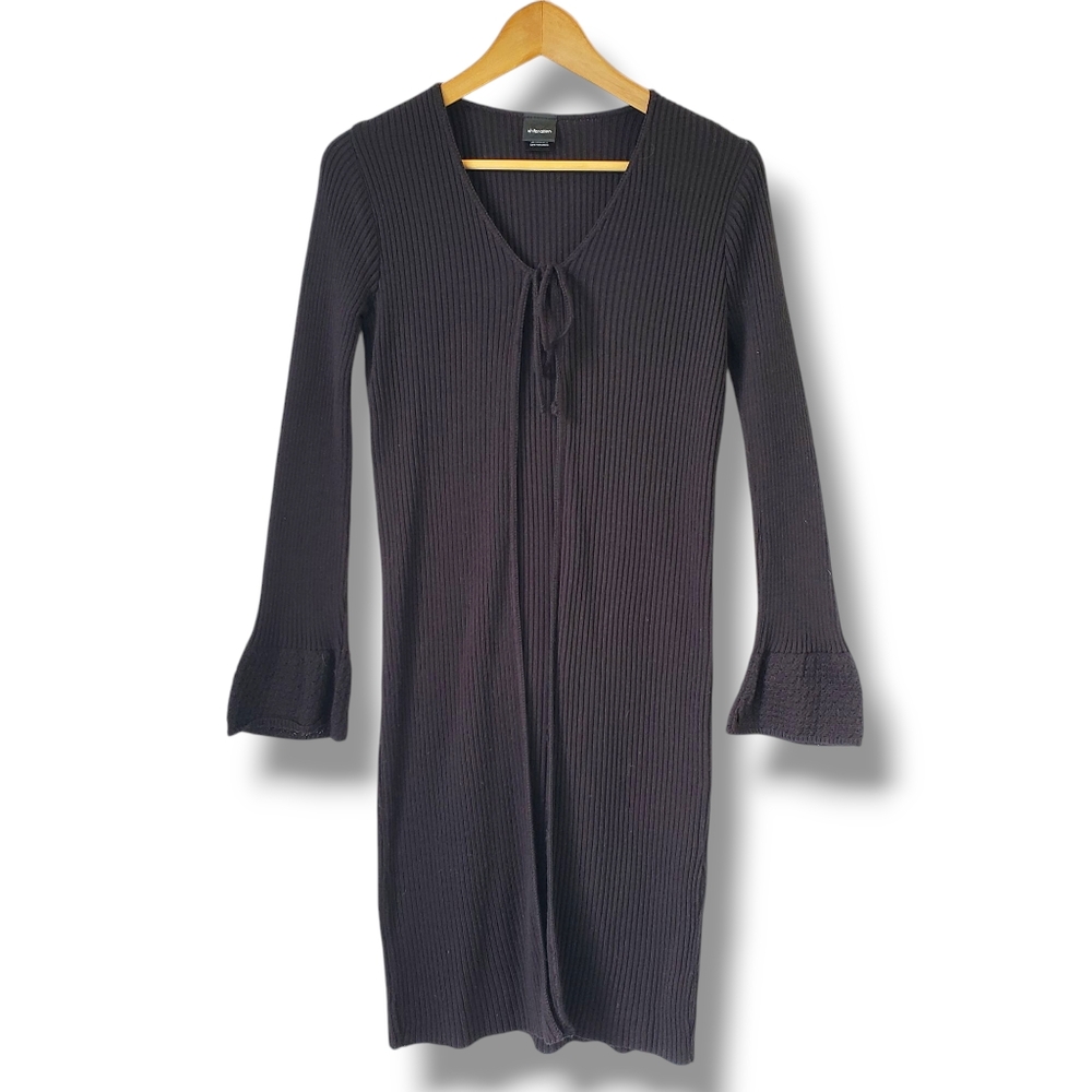 Xhilaration Y2K Black Ribbed Flared Sleeve Knit Long Cardigan Size M